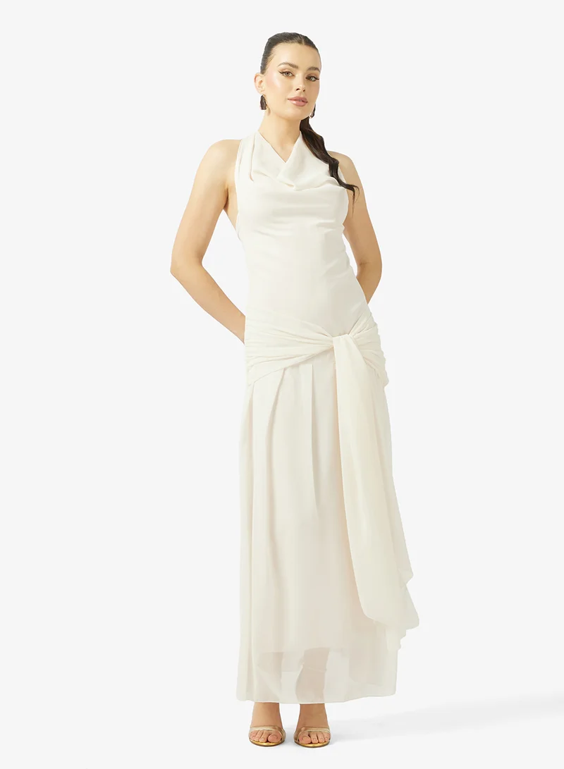 Ginger Halter Neck Cowl Draped Dress